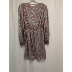 Ontwelth Women's Iridescent Sequin Mini Dress Purple Long Sleeve Size S New NWT